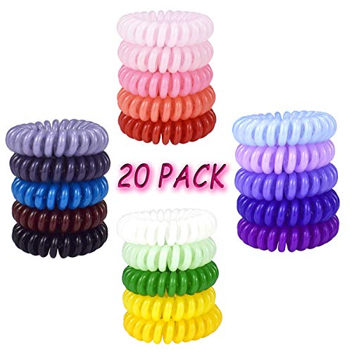 QULiTAN - Juego de 20 cintas de goma para el pelo en espiral para niñas y mujeres, 20 colores