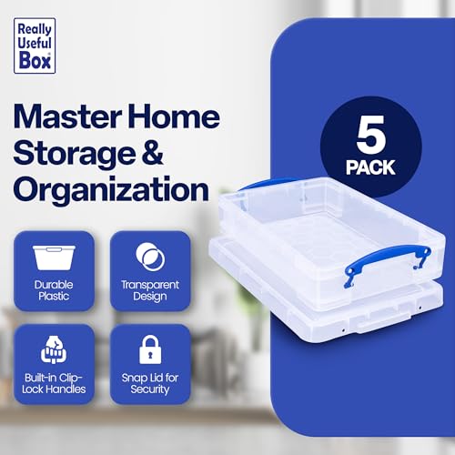 Image of Really Useful Box Stackable Box, Clear (5 Pack)