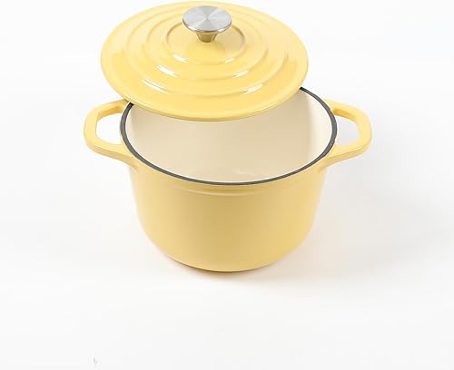 Miniatura 4 de HAWOK Mini horno holandés de hierro fundido esmaltado de 1.5 cuartos de galón amarillo