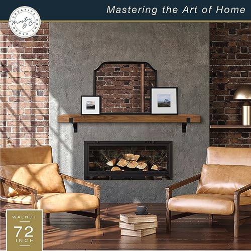 Image of MCS 72-Inch Mantel, Master & Co Walnut Woodgrain Finish Solid Wood Floating Fireplace Mantel, Long Floating Shelf for Livingroom with Wood Cleat Hanging System, Photo and Home Decor Display Shelf