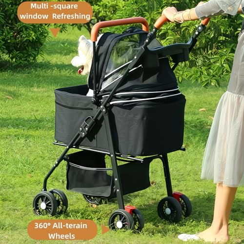 image for VOCRVSJY Pet Stroller for Medium Small Dogs/Cats - 4 Wheels Foldable D