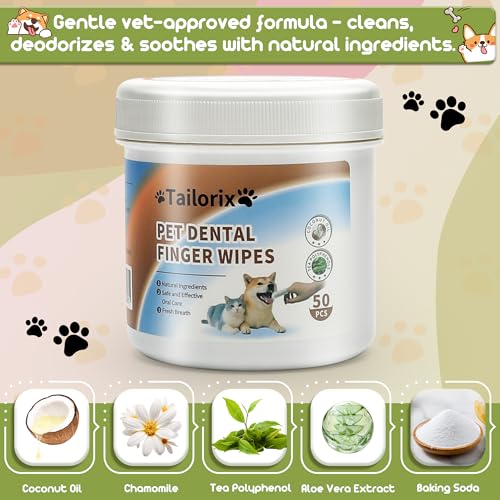 Image of ThinkPet TAILORIX Pet Cleaning Finger Wipes for Dogs & Cats - Hypoallergenic Wipes for Mouth, Ears, Eyes & Paws, Gentle Multi-Area Care for All Ages, Fresh & Easy Grooming at Home or Travel, 50pcs