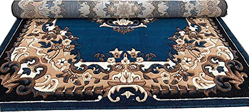 Image of Premium Soft Thick Geometric Rug - 6 x 8 Feet (180 x 235 Cm) Blue K - Anti-Skid, Washable, Acrylic for Living Room, Bedroom & Home Decor