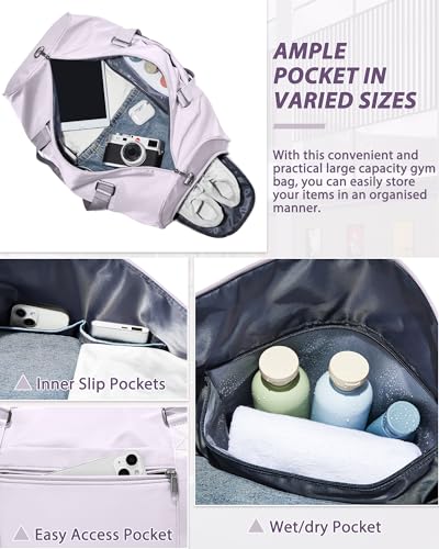 Image of Travel Duffle Bag,Weekender Overnight Bags for Women with Shoes Compartment,Tote Gym Bag Personal Item Carry On Bag for Travel Business Trips Sport Hospital Dance Purple