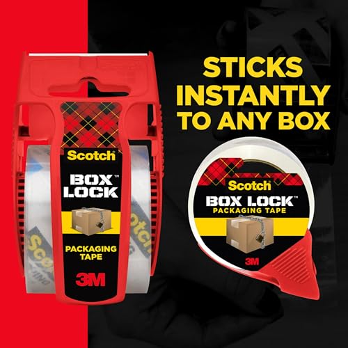 Image of Scotch Box Lock Packing Tape, Clear, Extreme Grip Box Packaging Tape for Shipping and Mailing, 1.88 in x 22.2 yd, 1 Refill Roll