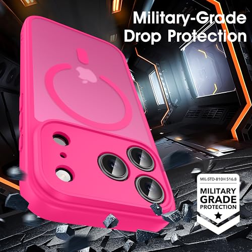 Image of Oterkin Magnetic for iPhone 17 Pro Case Matte, Upgraded Full Camera Protection Compatible with MagSafe Frosted Translucent Shockproof Anti-Scratch Slim Fit Case Military Grade Protection (Hot Pink)