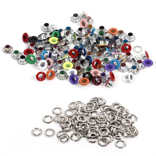 100pcs Oeillets Kit, Oeillets Métal Aluminium 4mm Renforts Autocollants pour Chaussures Vêtements Sacs Artisanat Bricolage