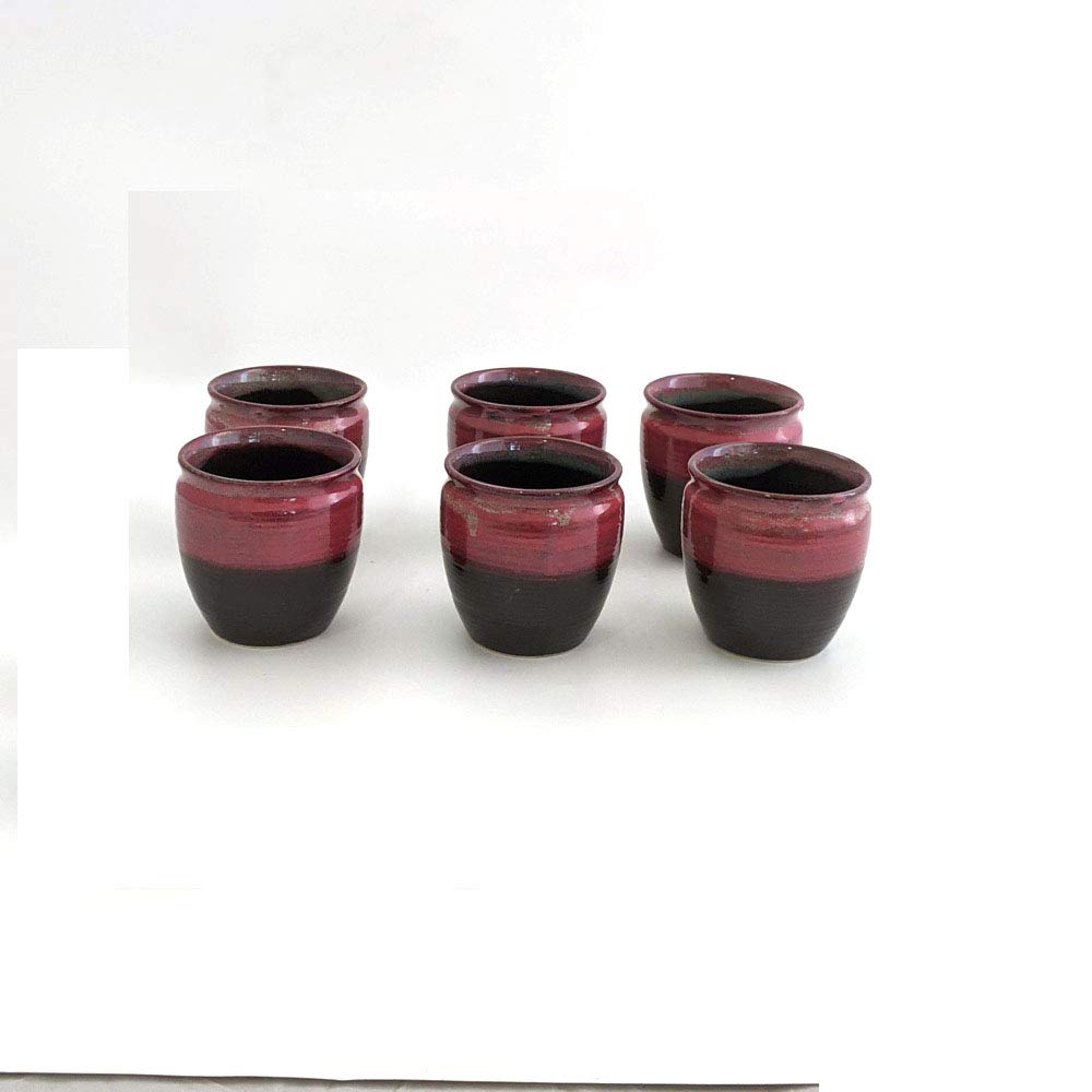 All About Home Ceramic Tea and Kulhar Cups Set of 6 (Black and Red)