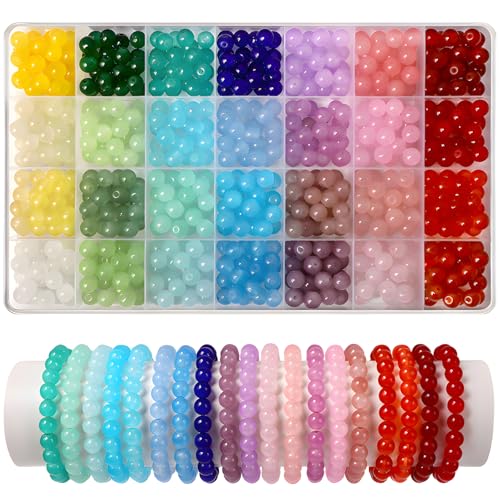 700 Pcs 8mm Glass Beads for Jewelry Making 28 Colors Crystal Beads Bracelet Kit for Bracelet Jewelry Making and DIY Crafts