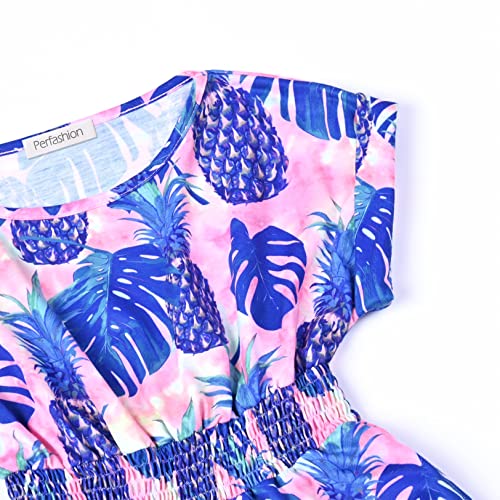 Perfashion Girls Summer Dresses Printed Casual Loose Sundress Smocked Waist Roll-Sleeve3