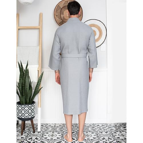 Lotus Linen Men’s Waffle Weave Cotton Bathrobe – Lightweight, Quick Dry Spa Robe, Personalized Robes4