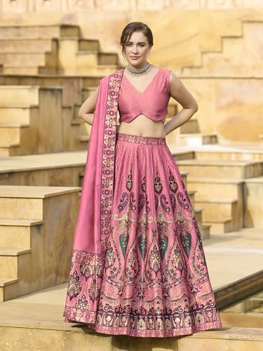 Image of PURVAJA Women's Jacquard Semi-Stitched Lehenga choli