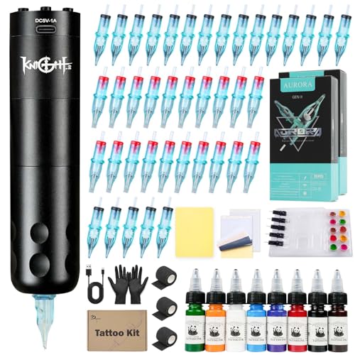 Dragoart Knight2 Tattoo Gun Starter Kit, Full Tattoo Supplies, Wireless Tattoo Gun, 40*Cartridge 316 Needles, 10000Rpm Coreless Motor Tattoo Pen, Tattoo Kit for Beginners Complete Set