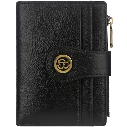 Image of Leather Wallet Women,RFID Blocking Small Wallet for Women Bifold Compact Slim Wallet Card Holder With Zipper Coin Pocket(Black)