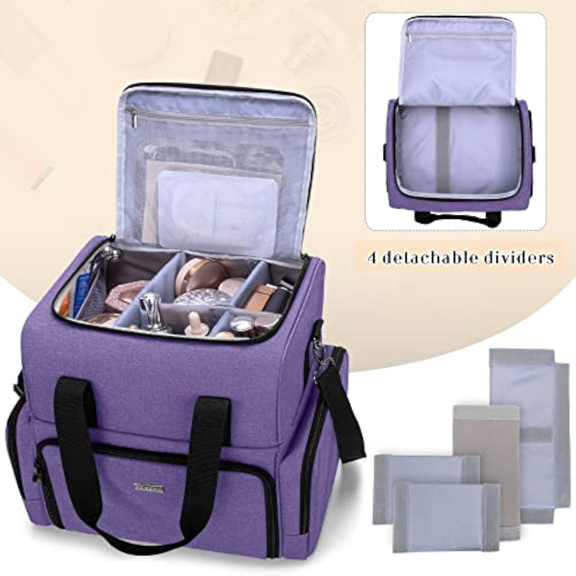 Large Travel Makeup Bag with Removable Pouches, Purple