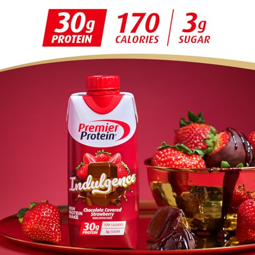 Image of Premier Protein Shake INDULGENCE, Chocolate Covered Strawberry, 30g Protein, 170 Calories, 3g Sugar, 11 fl oz, 4 Pack (Packaging May Vary)