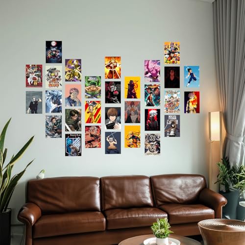 Image of Wallgasm Anime Wall Collage Kit - Set of 30, 10cm x 15cm 300 GSM Posters | Dragon Ball Z, Naruto, Death Note, One Piece, Attack on titans | Aesthetic wall decor | Posters For Room Decoration Anime