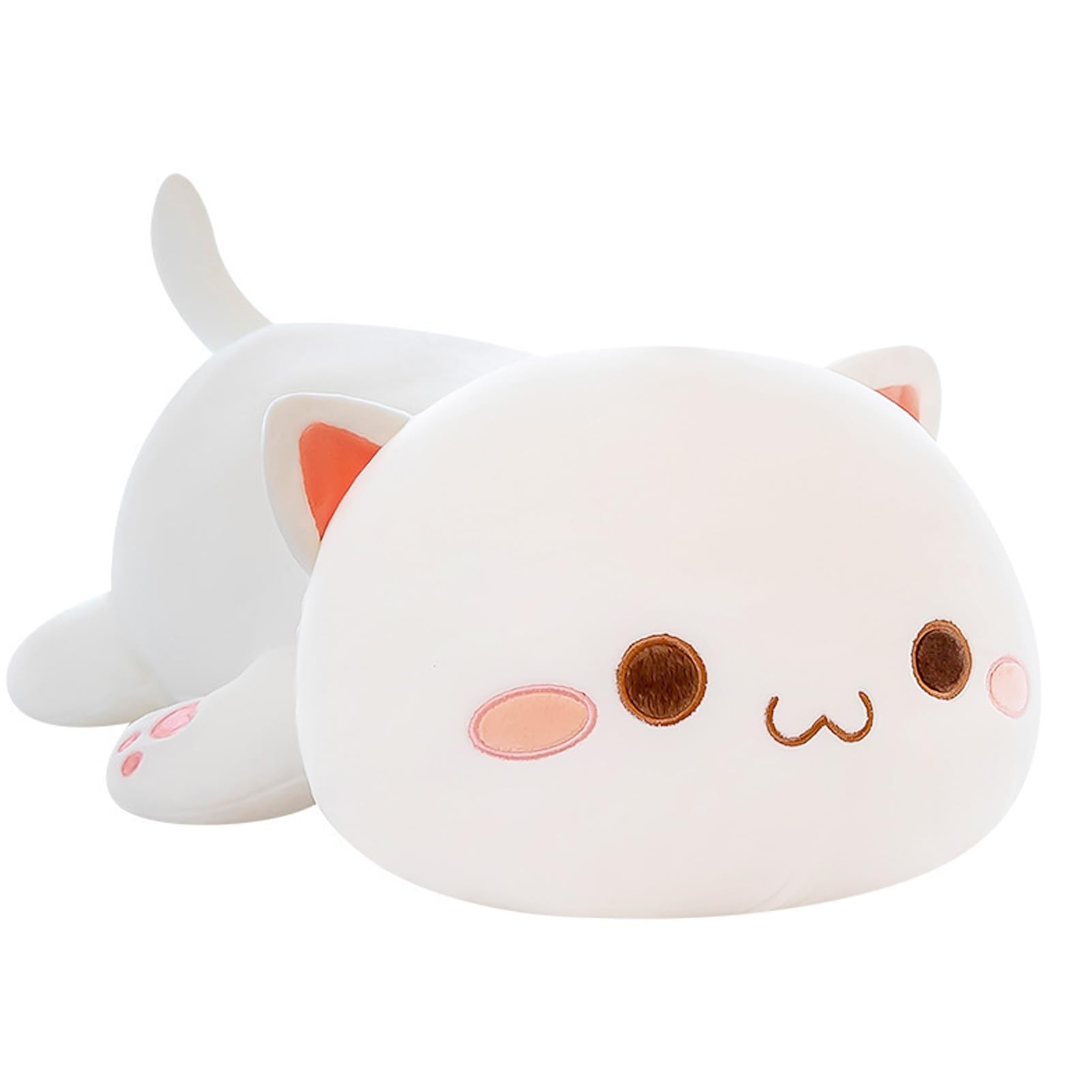 15.7Inch Cute Plush Cat Stuffed Animal Kitten Soft Anime Lying Kitty Plush Pillow(White)