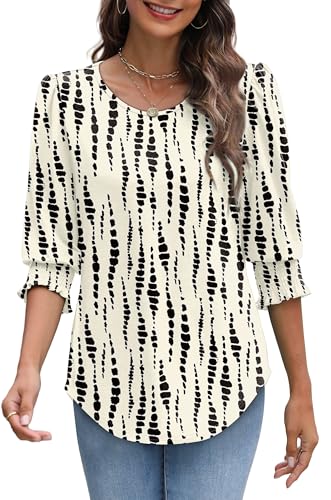 Image of XIEERDUO Blouses for Women Dressy Casual 3 /4 Length Sleeve Womens Tops with Smocked Cuffs