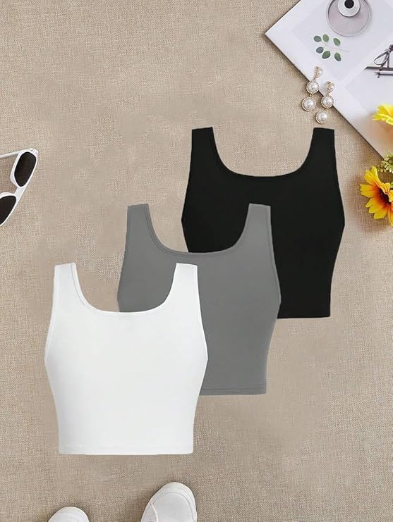 Image of Toochki Top for Women | Spandex | Crop | Black White Beige | Short | Western| Pack of 3 Tops | Tunics