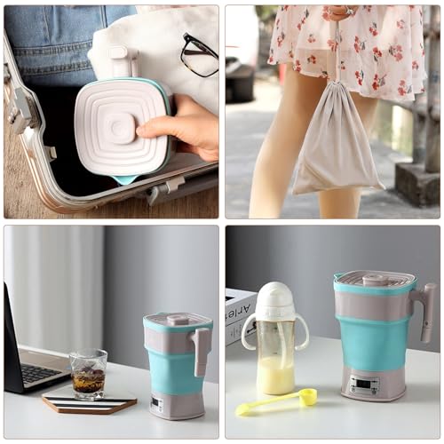 Mini tetera eléctrica plegable 800ml portátil azul miniatura 7