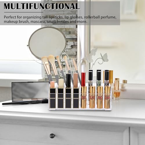 Image of ELLDOO Rollerball Perfume Organizer, 24 Spaces Clear Acrylic Perfume Storage Holder Beauty Scent Holder, Makeup Lipgloss Lipstick Display Case