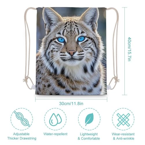 Drawstring Backpack Foldable Draw String Bags Blue Eyed Bobcat Sackpack Sports Gym Bag for Shopping Yoga2