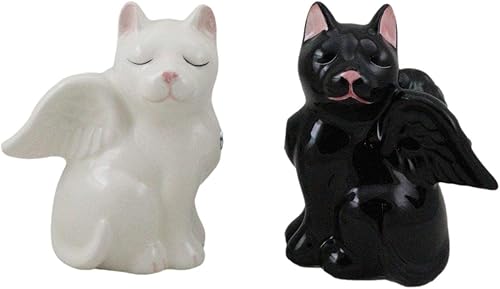 Miniatura 7 de Ebros - Juego de salero y pimentero de cerámica en blanco y negro con alas de ángel y gatos de diablo o ángel, figuras de San Valentín, gato,