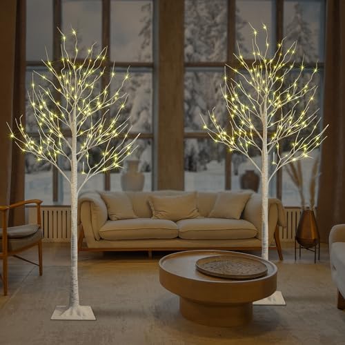 Image of LIGHTSHARE 8 Feet 132L LED Birch Tree Lights, Pack of 2, Warm White, for Holiday Party and Christmas Decoration, Indoor and Outdoor Use