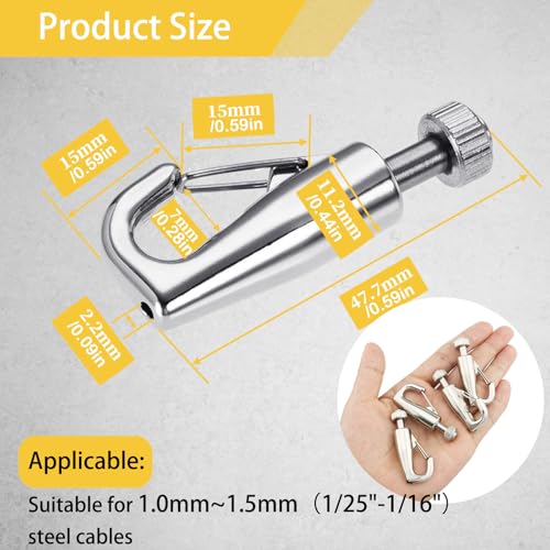 Image of 2PCS Adjustable Hooks,Sunxer Tool Gallery Picture Hanging System Fits 1mm-1.5 mm Wire Rope for Hanging Picture Photograph Mirror Artwork