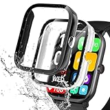 2個 KW105-G01/HOIBAI/Segick スマートウォッチ 一体型ケース 【YCJDP新スタイル】 PC素材と強化ガラスフィルム一体型 ケース 全面保護 (ブラック+透明)