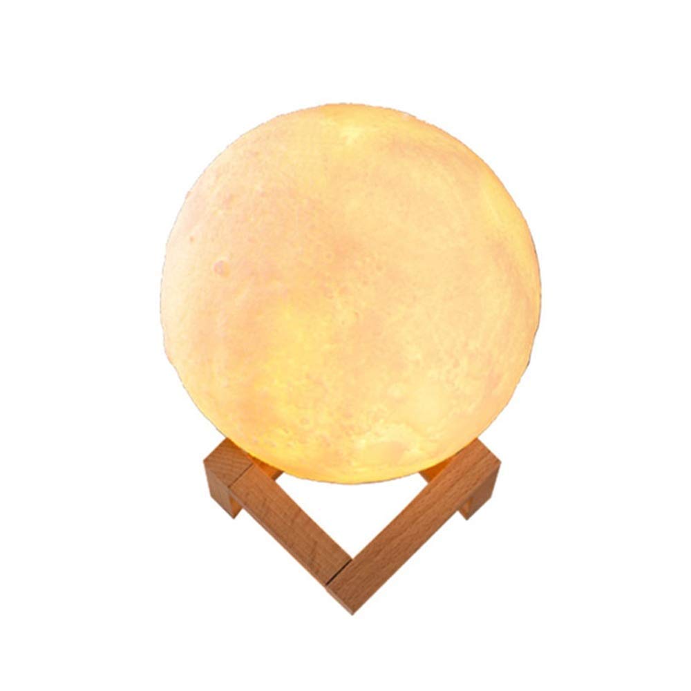 Lámpara de luz nocturna Lámpara de luna decorativa Luz de luna 3D sin costuras 3 colores con soporte Libro Globo Lámpara fresca Carga USB con soporte de madera Caja Niños Luz de luna LED 5.9 In para