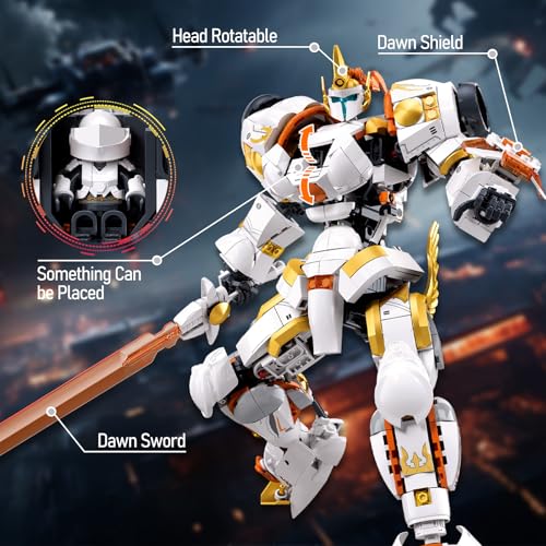 Image of HIGH GODO Warrior Mech Robot Building Set, Long Swords Shields Samurai Mech Model Kit, Creative City Justice Hero Ninja Gifts for Adults Teens 14+ (695PCS)