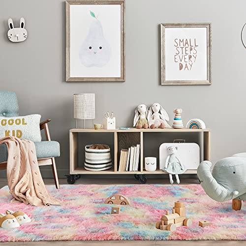 LOCHAS Luxury Fluffy Rainbow Area Rug for Girls' Bedroom 4x6