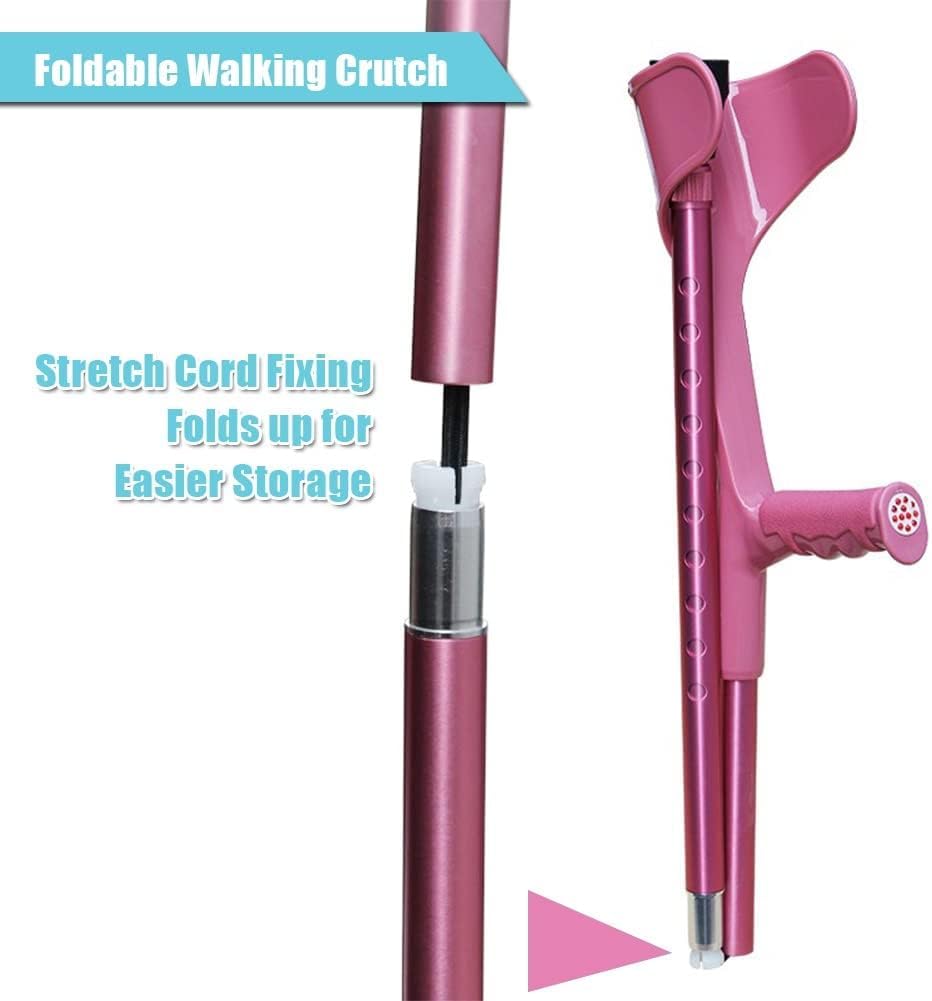 Stampelle per avambraccio pieghevoli regolabili in altezza, supporto leggero in alluminio, adatte per altezze da 4'7" a 6', 93-115 cm, 1 paio, opzioni rosa/blu disponibili