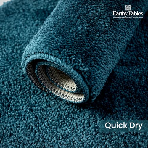 Image of Earthy Fables Soft Microfiber Bath Mat - Cut Pile, Quick Dry, Anti-Skid, Water Absorbent, Non-Slip, Machine Washable Floor Rug, Shower Mat, Door Mat for Bathroom, Bedroom, 60x40 cm - Teal