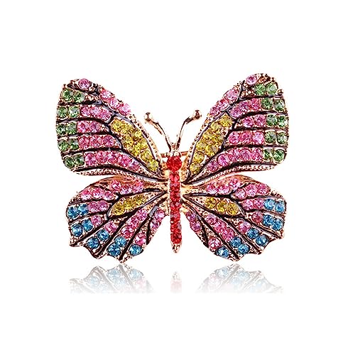 Image of Butterfly Brooch Pins for Women Girls Multicolor Shining Rhinestone Crystal Butterfly Brooch Pin Lapel Safety Pin Corsage Scarf Shawl Clothing Accessories Wedding Party Banquet