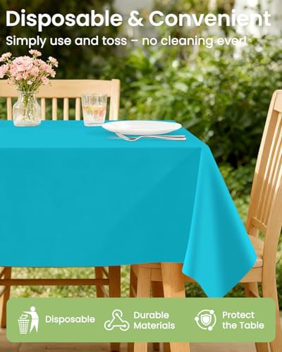Image of LANLISA 4 Pack Teal Plastic Tablecloth Disposable, 54 x 108 Inch