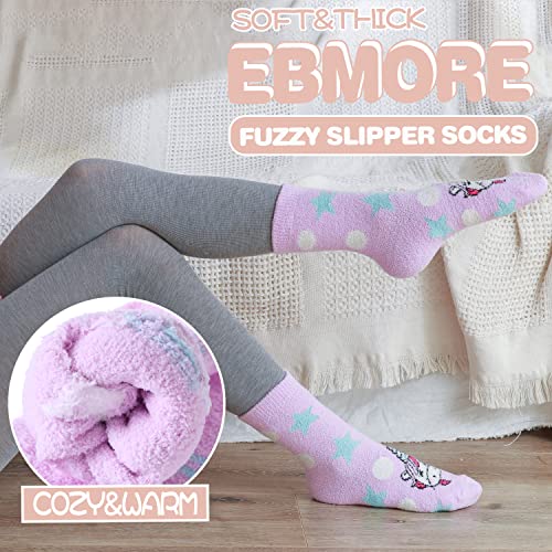 Image of EBMORE Fuzzy Socks for Women, Thick Cozy Warm Fluffy for Winter | Ultra Soft Plush Fleece Lining, Stretch Cuff, Comfy Heel & Toe, for Home & Sleep, Gifts Cabin Slipper Socks, 5 Pairs