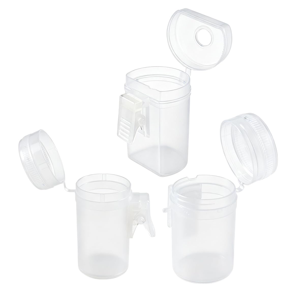 Qury 3 PCS Clamp Type Bait Cup with Rotating Lid Accessory,Transparent White Fishing Rod Clip Feeder Cup