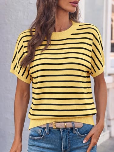 Image of Saodimallsu Women's Short Sleeve Crew Neck Knit Pullover Sweater