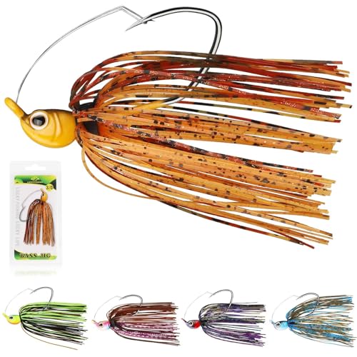 LUCKYFISHING Bass Jigs Swim Jigs for Bass Fishing Jigs Weedless Fishing Lures for Bass Pike Walleye Muskie Weed Guard-3/8oz(10g)-3/0-5pcs