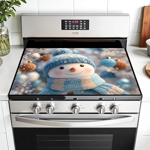 Image of Christmas Multi-Design Stove Cover for Glass /Electric Stoves - 3-in-1 Heat-Resistant Protector Mat, Non-Slip Drying Rack 28 inchx20 inch