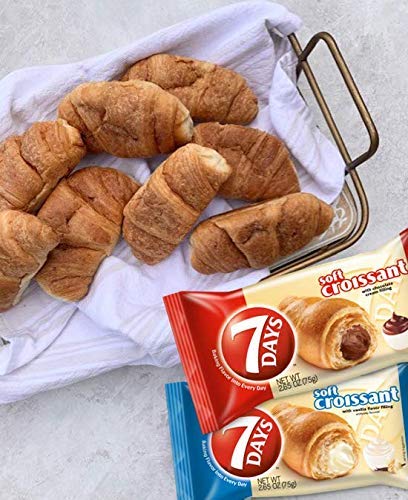 7Days Soft Croissant Variety Pack (24 Count), 12 Chocolate, 12 Vanilla, Breakfast Pastry, Individually Wrapped On The Go Snack (Pack of 24)