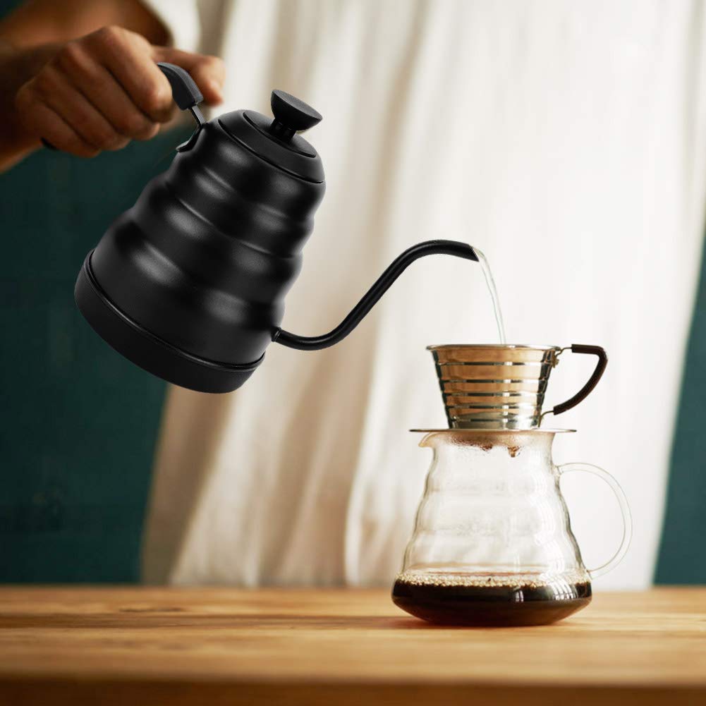 Hervidor de agua eléctrico de cuello de cisne, hervidor de café y té de acero inoxidable de 1.2 L hervido con un clic de 1000 W pantalla digital LED control de temperatura variable cronómetro de p