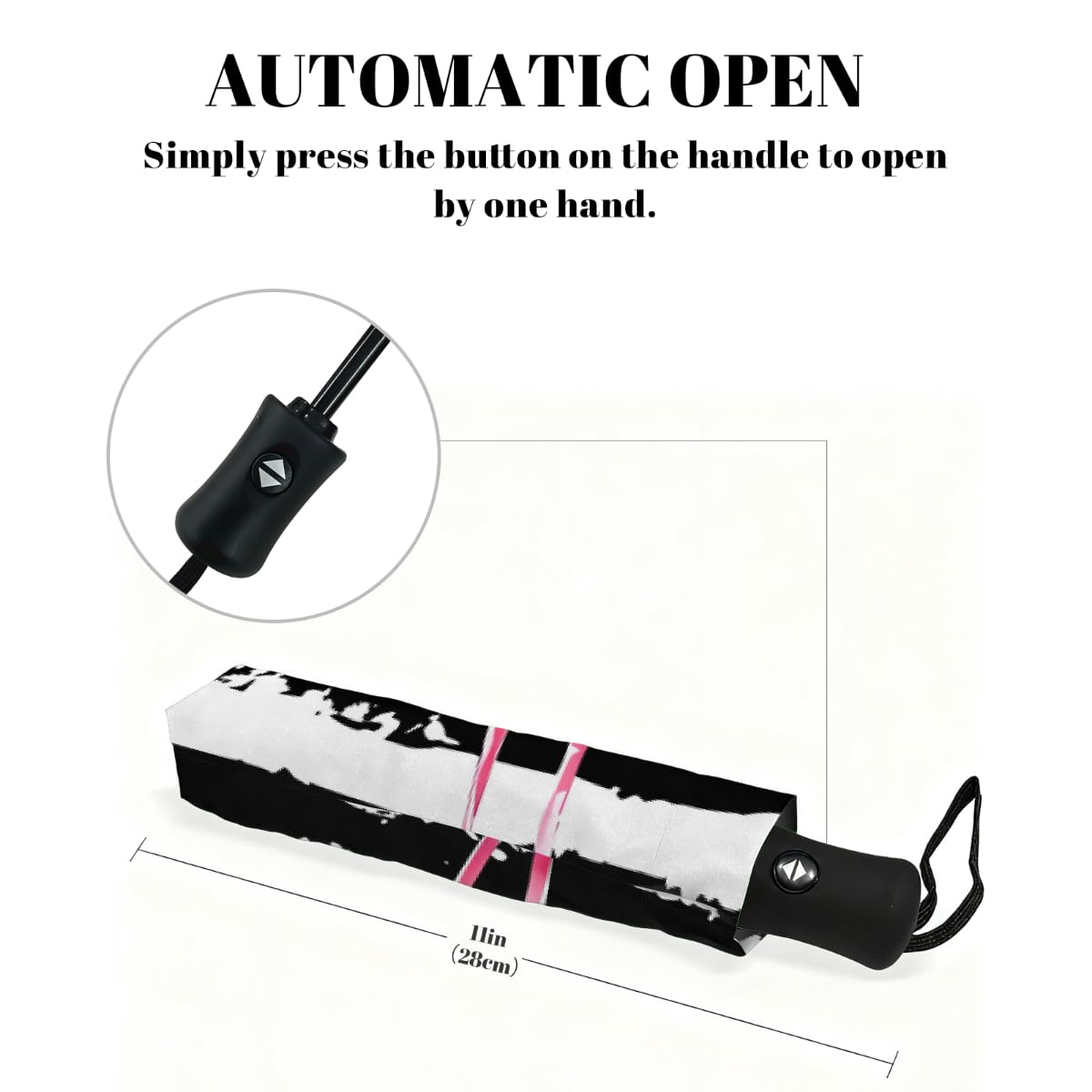 Ombrello pieghevole a righe bianche e nere con fenicotteri ombrello compatto antivento impermeabile con protezione UV rivestimento nero leggero 8 stecche portatile per pioggia sole