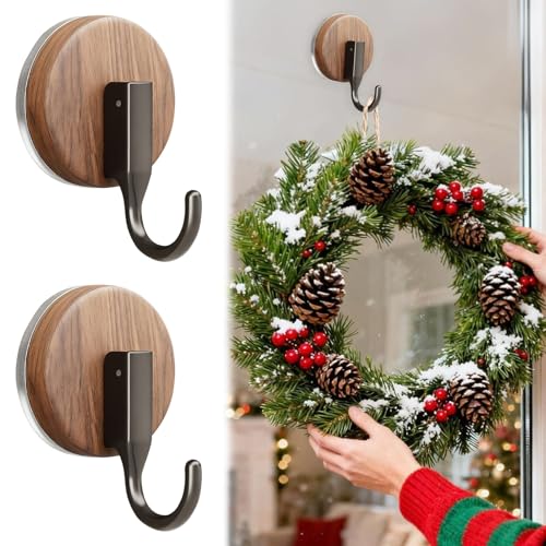 Lergas Crochet à ventouse - Forte adhérence - Avec crochets - Pour couronne de porte, guirlande lumineuse - Crochet de fenêtre pour porte d'entrée, douche et décoration de Noël (B)