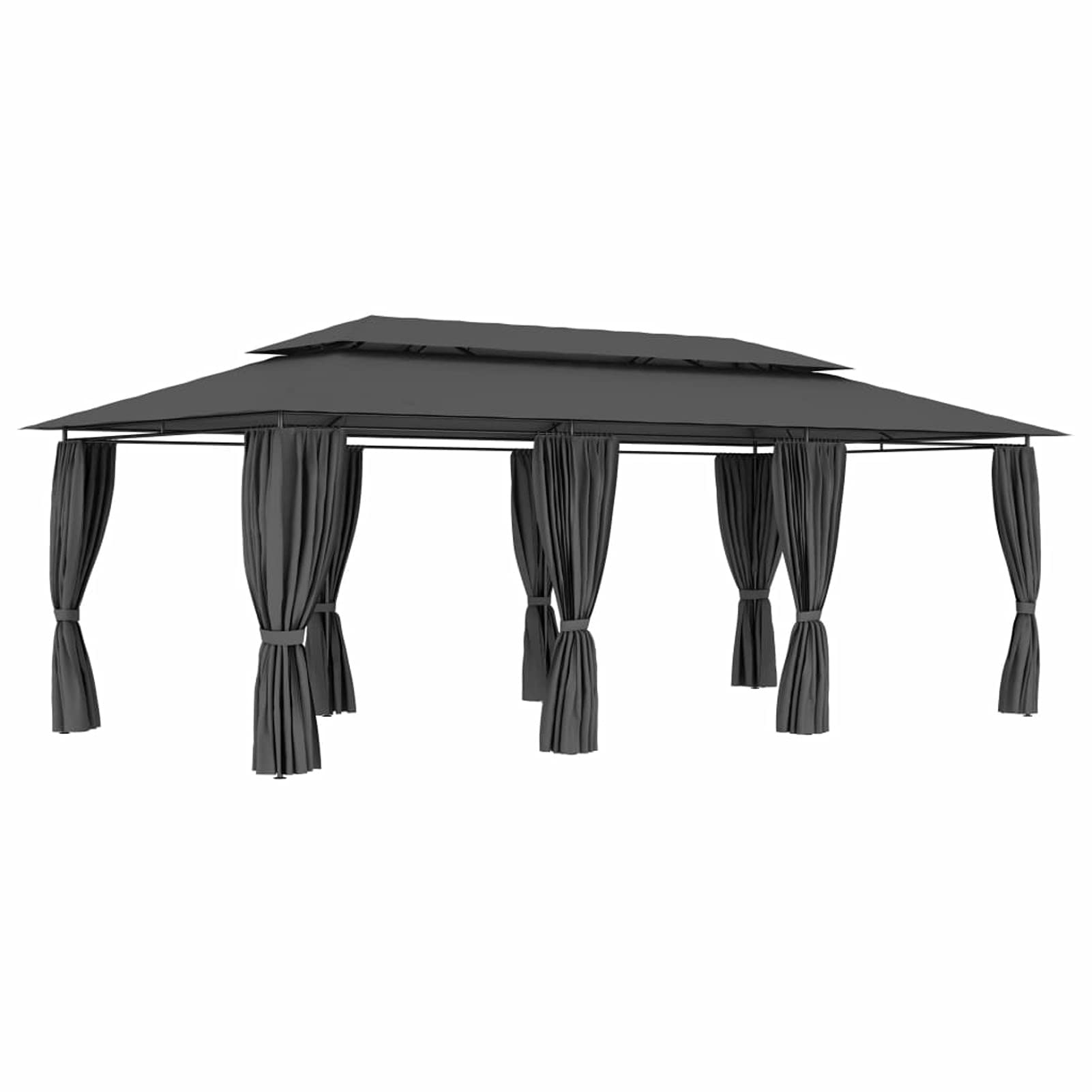 Homgoday Altana zewnętrzna, altana z zasłonami 600 x 298 x 270 cm Antracyt, zewnętrzna altana do ogrodu balkonowego tarasu, składana altana ogrodowa,