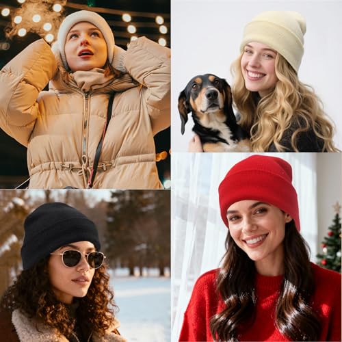 Image of PFFY Womens Satin Lined Beanie Silk Lining Winter Hats Beanies for Women