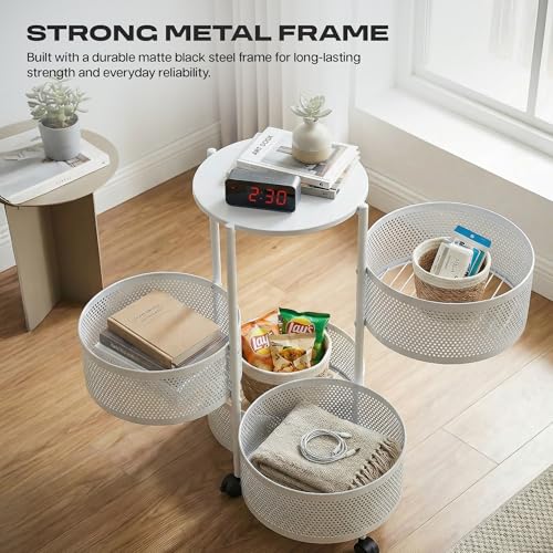 Image of Metal Multi-Purpose Trolley Kitchen Storage Organizer Rack Stand with 360 Wheels | 4 Layer Round Design | Kitchen Accessories Items for Fruit Vegetable Onion Rack for Kitchen (White)